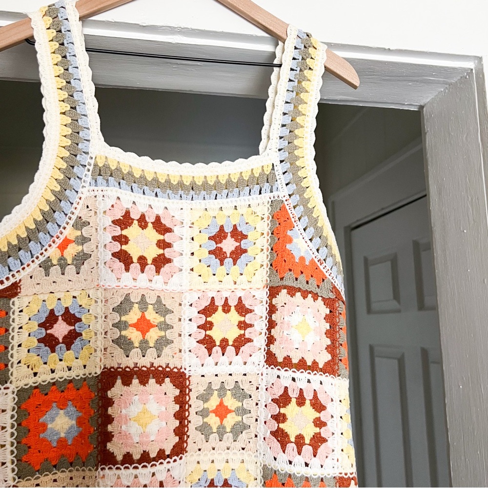 Colorful Hand Crochet Square Pattern Dress - Picture 4 of 5